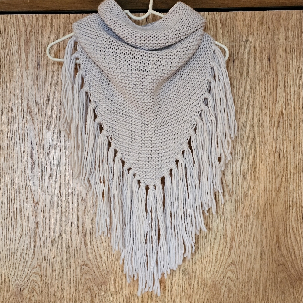 Fringe Crochet Infinity Scarf, Beige